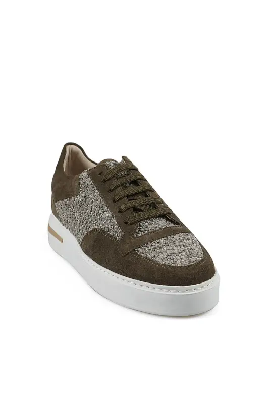 Haki %100 Deri Spor Dikişli Taban Sneaker Ayakkabı - 2