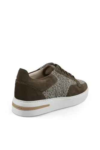 Haki %100 Deri Spor Dikişli Taban Sneaker Ayakkabı - 3