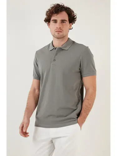 Haki %100 Pamuk Düğmeli Regular Fit Polo Tişört 5902127-Haki - 2