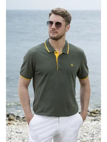 Haki %100 Pamuk Düğmeli Slim Fit Polo Tişört 5902118-Haki 
