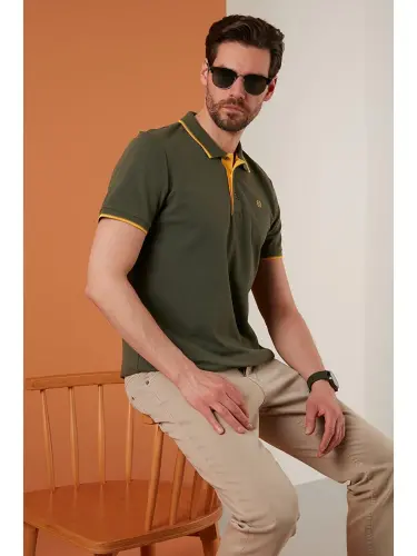 Haki %100 Pamuk Düğmeli Slim Fit Polo Tişört 5902118-Haki - LC WAIKIKI (1)