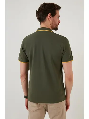 Haki %100 Pamuk Düğmeli Slim Fit Polo Tişört 5902118-Haki - 5
