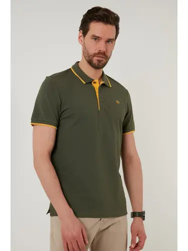 Haki %100 Pamuk Düğmeli Slim Fit Polo Tişört 5902118-Haki - 6