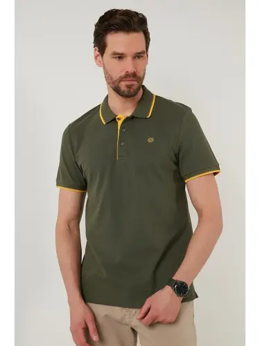 Haki %100 Pamuk Düğmeli Slim Fit Polo Tişört 5902118-Haki - 7