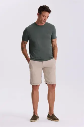 Haki %100 Pamuk Slim Fit Bisiklet Yaka Basic T-Shirt - JAKAMEN (1)
