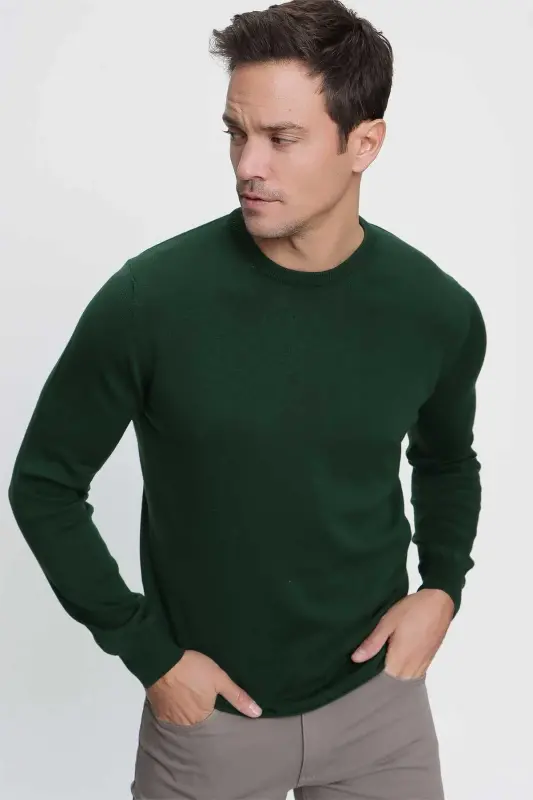 Haki Basic Dinamik Fit Rahat Kesim Bisiklet Yaka Triko Kazak - 1