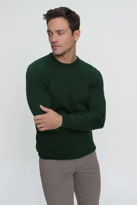 Haki Basic Dinamik Fit Rahat Kesim Bisiklet Yaka Triko Kazak - 2