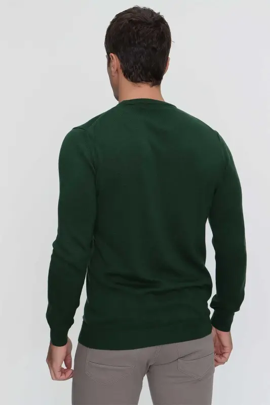 Haki Basic Dinamik Fit Rahat Kesim Bisiklet Yaka Triko Kazak - 7
