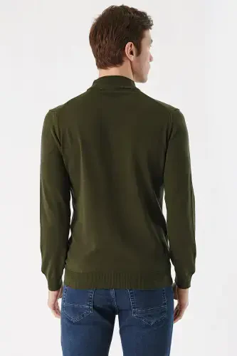 Haki Basic Dinamik Fit Rahat Kesim Yarım Balıkçı Yaka Triko Kazak - 5