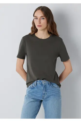 Haki Basic Tişört Semi Slim Fit / Yarı Dar Kesim 1612916-71553 - Haki - MAVI (1)