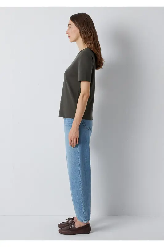 Haki Basic Tişört Semi Slim Fit / Yarı Dar Kesim 1612916-71553 - Haki - 5