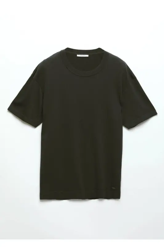 Haki Bisiklet Yaka Düz Örgü Triko-Haki - 7