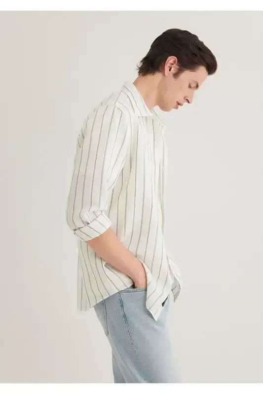 Haki chiziqli ko'ylak Regular Fit / Oddiy bichim 021 - 2