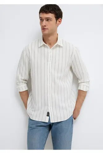 Haki chiziqli ko'ylak Regular Fit / Oddiy bichim 021 - 1