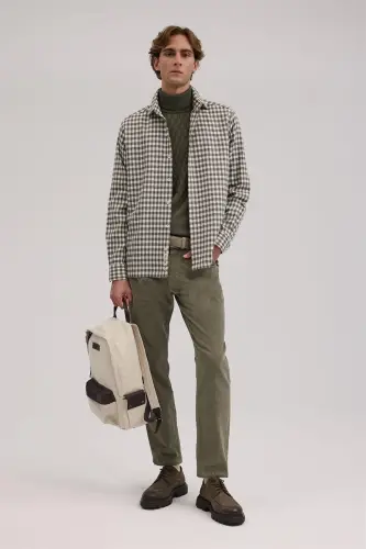 Haki Classic Fit Kareli %100 Pamuk Gömlek - 2