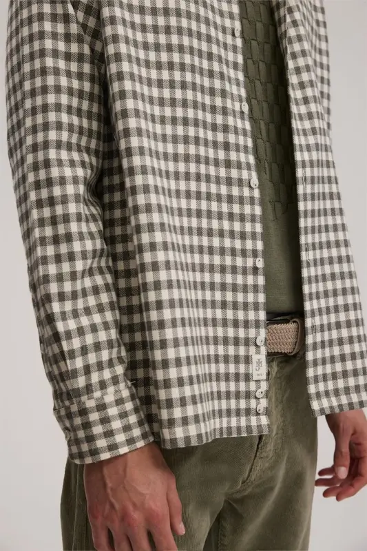 Haki Classic Fit Kareli %100 Pamuk Gömlek - 3
