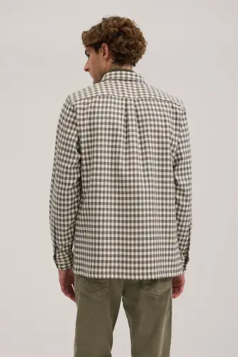 Haki Classic Fit Kareli %100 Pamuk Gömlek - 4