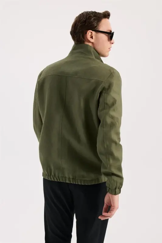 Haki Comfort Fit %100 Keten Mevsimlik Spor Mont - 4