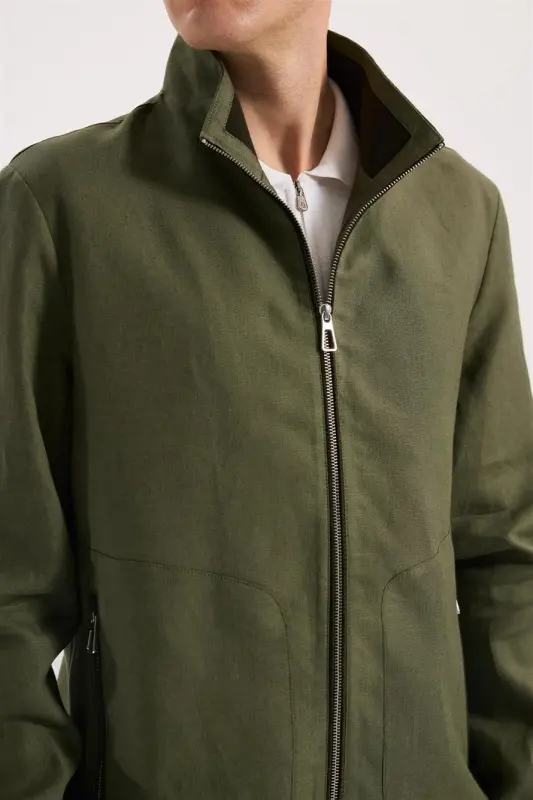 Haki Comfort Fit %100 Keten Mevsimlik Spor Mont - 3