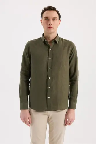 Haki Comfort Fit Cepli Çıtçıtlı %100 Pamuk Kot Gömlek - 1