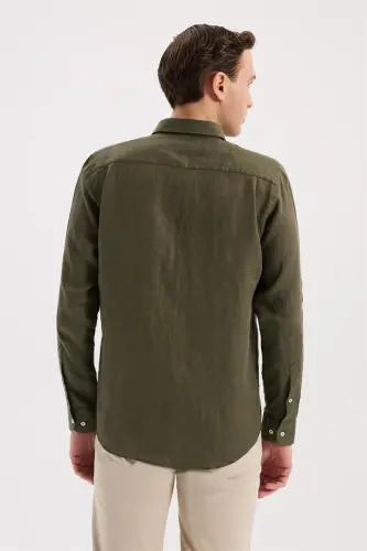 Haki Comfort Fit Cepli Çıtçıtlı %100 Pamuk Kot Gömlek - 4