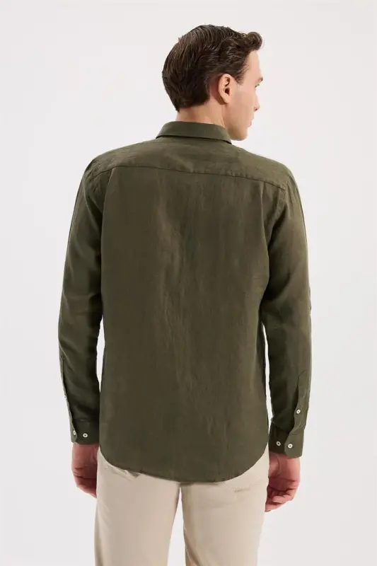 Haki Comfort Fit Cepli Çıtçıtlı %100 Pamuk Kot Gömlek - 4