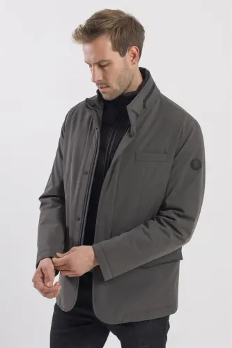 Haki Comfort Fit Gizli Kapüşonlu Mont - JAKAMEN (1)
