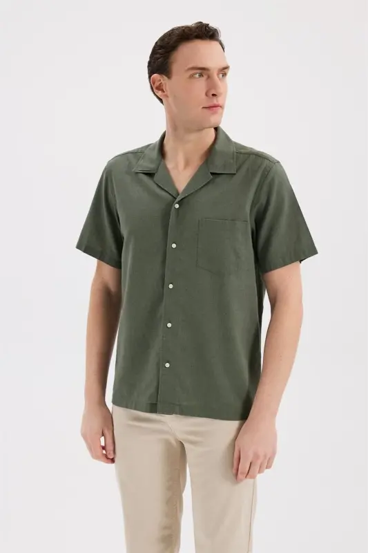 Haki Comfort Fit Klasik Yaka Kısa Kol Gömlek - 1