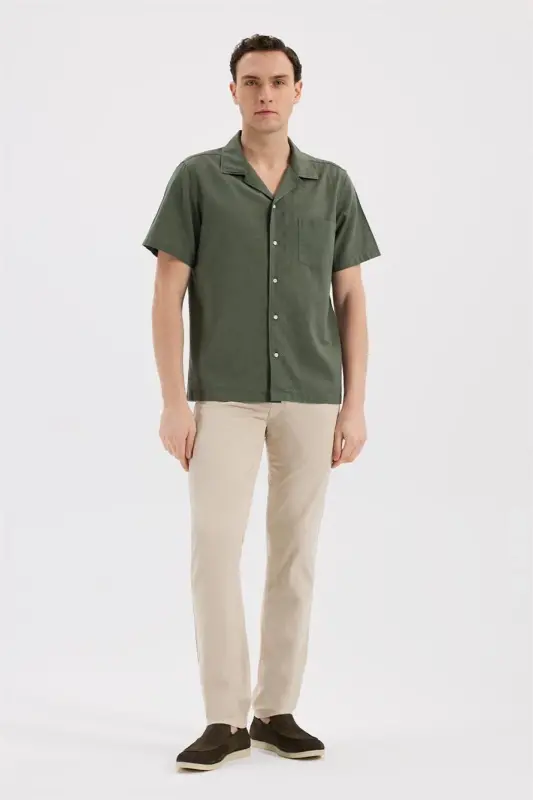 Haki Comfort Fit Klasik Yaka Kısa Kol Gömlek - 2