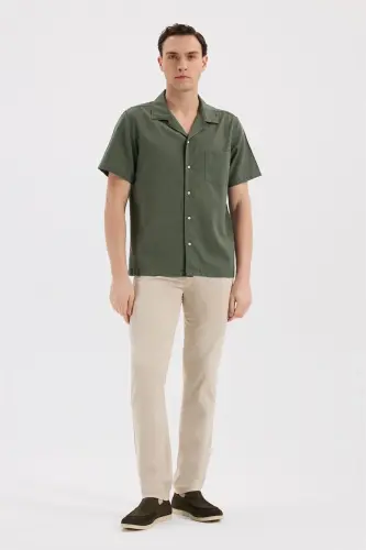 Haki Comfort Fit Klassik Yoqali Kalta Yengli Ko'ylak - 2