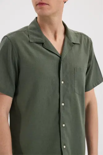 Haki Comfort Fit Klassik Yoqali Kalta Yengli Ko'ylak - 3