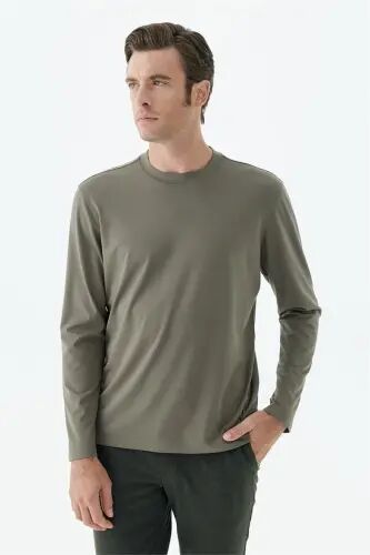 Haki Comfort Fit Rayon Karışımlı Bisiklet Yaka Sweatshirt - Jakamen (1)