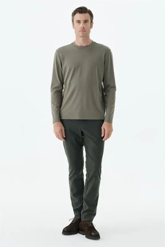 Haki Comfort Fit Rayon Karışımlı Bisiklet Yaka Sweatshirt - Jakamen
