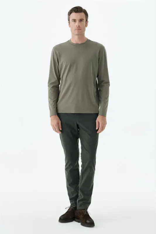 Haki Comfort Fit Rayon Karışımlı Bisiklet Yaka Sweatshirt - 1