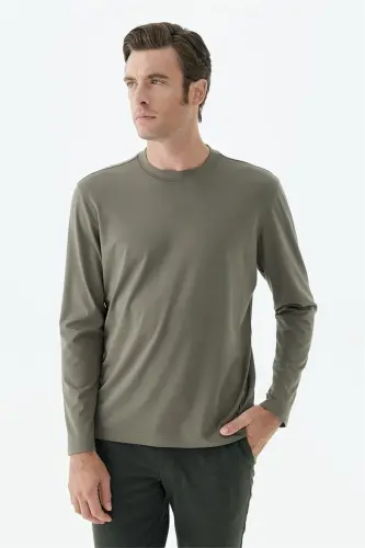 Haki Comfort Fit Rayon Karışımlı Bisiklet Yaka Sweatshirt - Jakamen (1)