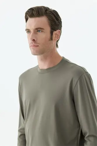 Haki Comfort Fit Rayon Karışımlı Bisiklet Yaka Sweatshirt - 3