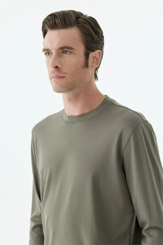 Haki Comfort Fit Rayon Karışımlı Bisiklet Yaka Sweatshirt - 3