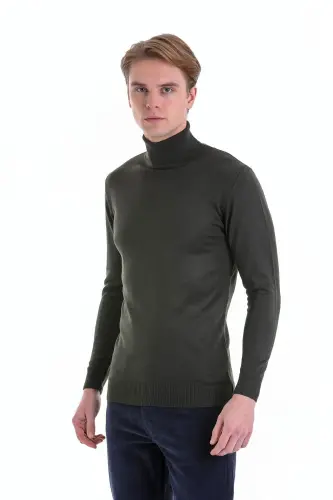 Haki Comfort Fit Toʻgʻri Velosiped Yoqali Jun Trikotaj Sviter-Haki - 1