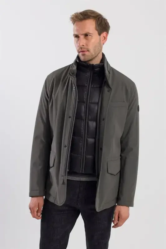 Haki Comfort Fit Yopiq Boshliqli Palto - 3