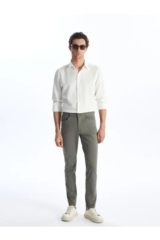 Haki Dar Kalıp Erkek Chino Pantolon-Açık Haki - 2