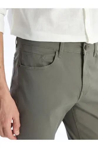 Haki Dar Kalıp Erkek Chino Pantolon-Açık Haki - 3