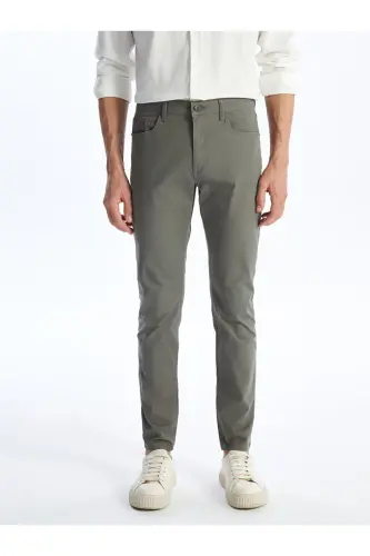 Haki Dar Kalıp Erkek Chino Pantolon-Açık Haki - 4