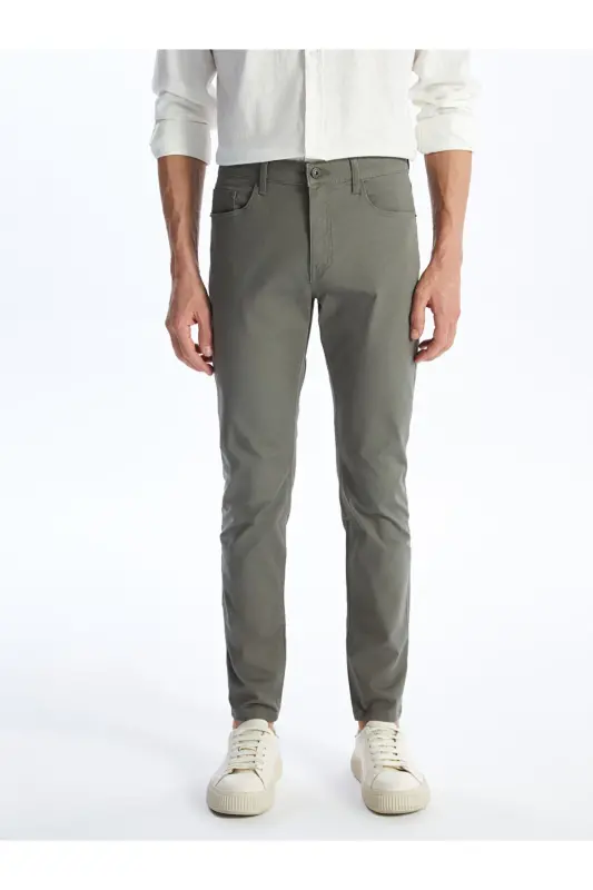 Haki Dar Kalıp Erkek Chino Pantolon-Açık Haki - 4