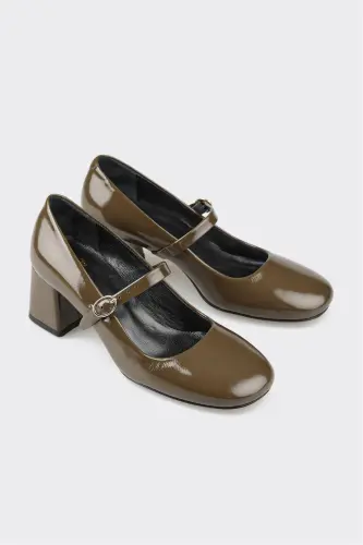 Haki Deri Kadın Topuklu Ayakkabı - Haki - ELLE SHOES (1)