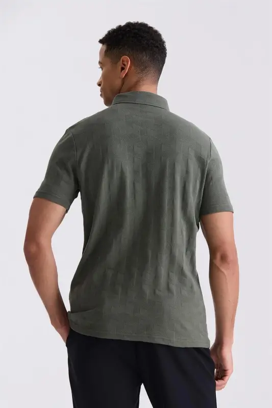 Haki Slim Fit Desenli Polo Yaka T-Shirt - 2
