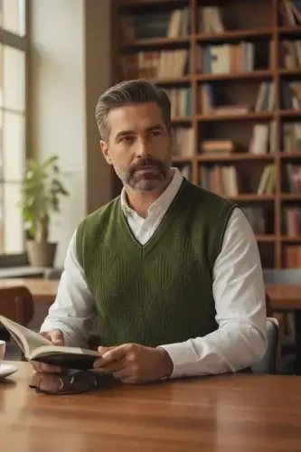 Haki Erkak V Yoqali Triko To'quv Tuksiz Jumper Regular Fit Soch O'rgilishi Naqshli-Haki - KAMALI (1)