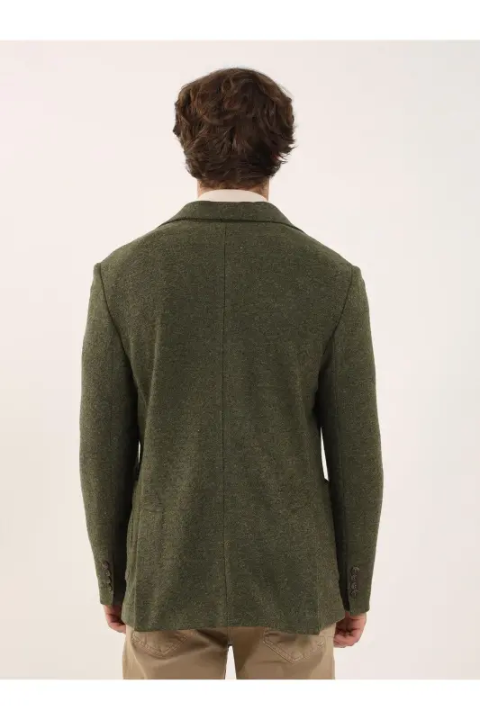 Haki Erkek Slim Fit Düz Kaşe Mono Yaka Ceket - 4