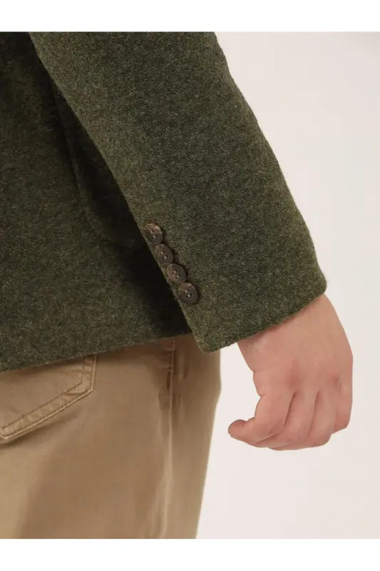 Haki Erkek Slim Fit Düz Kaşe Mono Yaka Ceket - 5