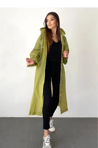 Haki Eva Kumaş Su Rüzgar Geçirmez Yağmurluk - Haki - 4