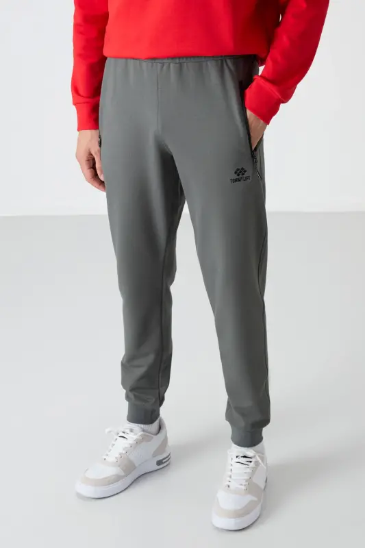 Haki fermuar cho'ntakli standart bichimli jogger erkaklar sport shimi - 84587-Haki - 1